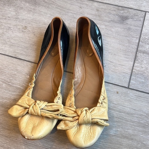 CHLOE Authentic Leather Two Tone Bow Ballerina Slippers Size 37.5 / 6.5 - Picture 4 of 12